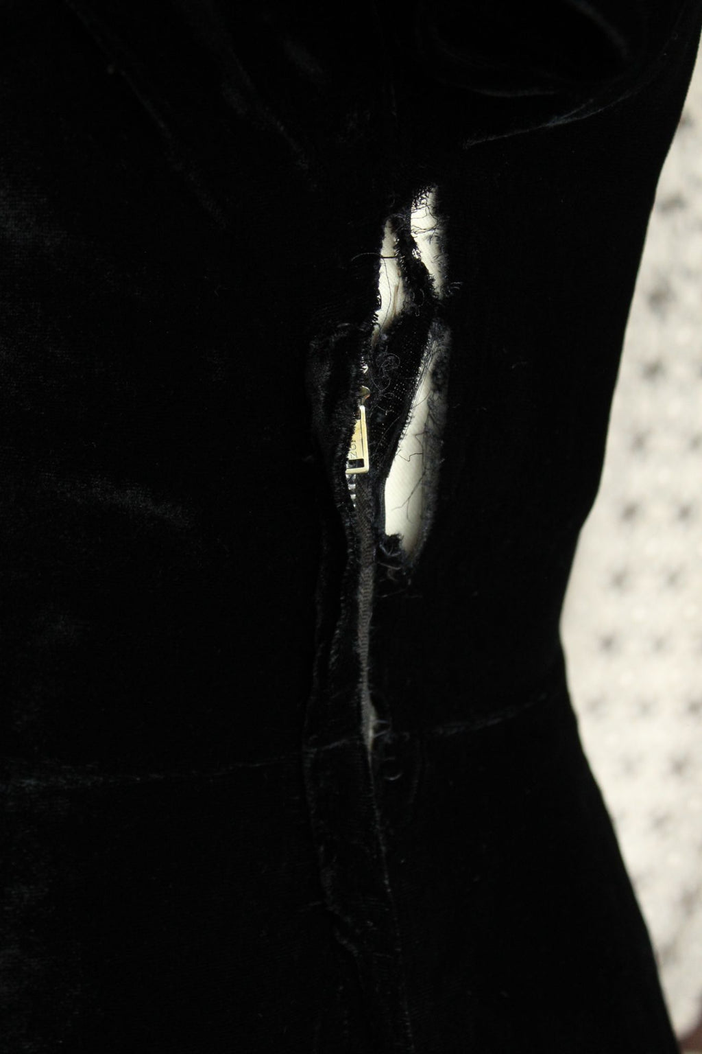 Vintage 1940s Black Velvet Dress with Rhinestone Details