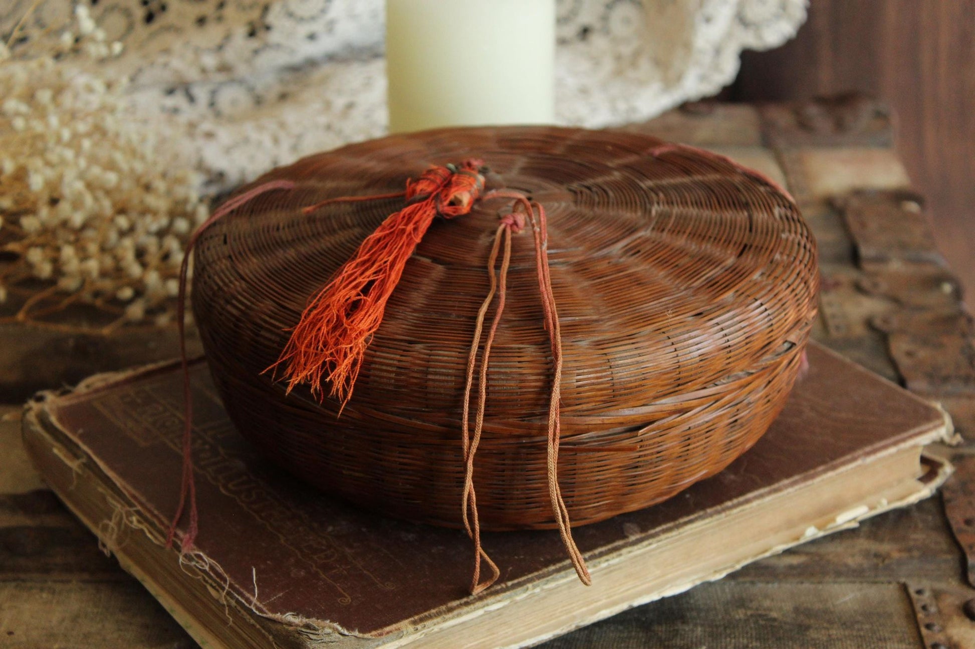 Vintage 1900s Chinese Woven Wicker Sewing Basket