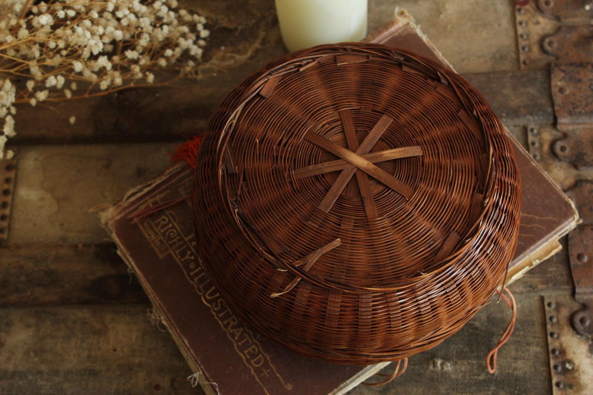 Vintage 1900s Chinese Woven Wicker Sewing Basket