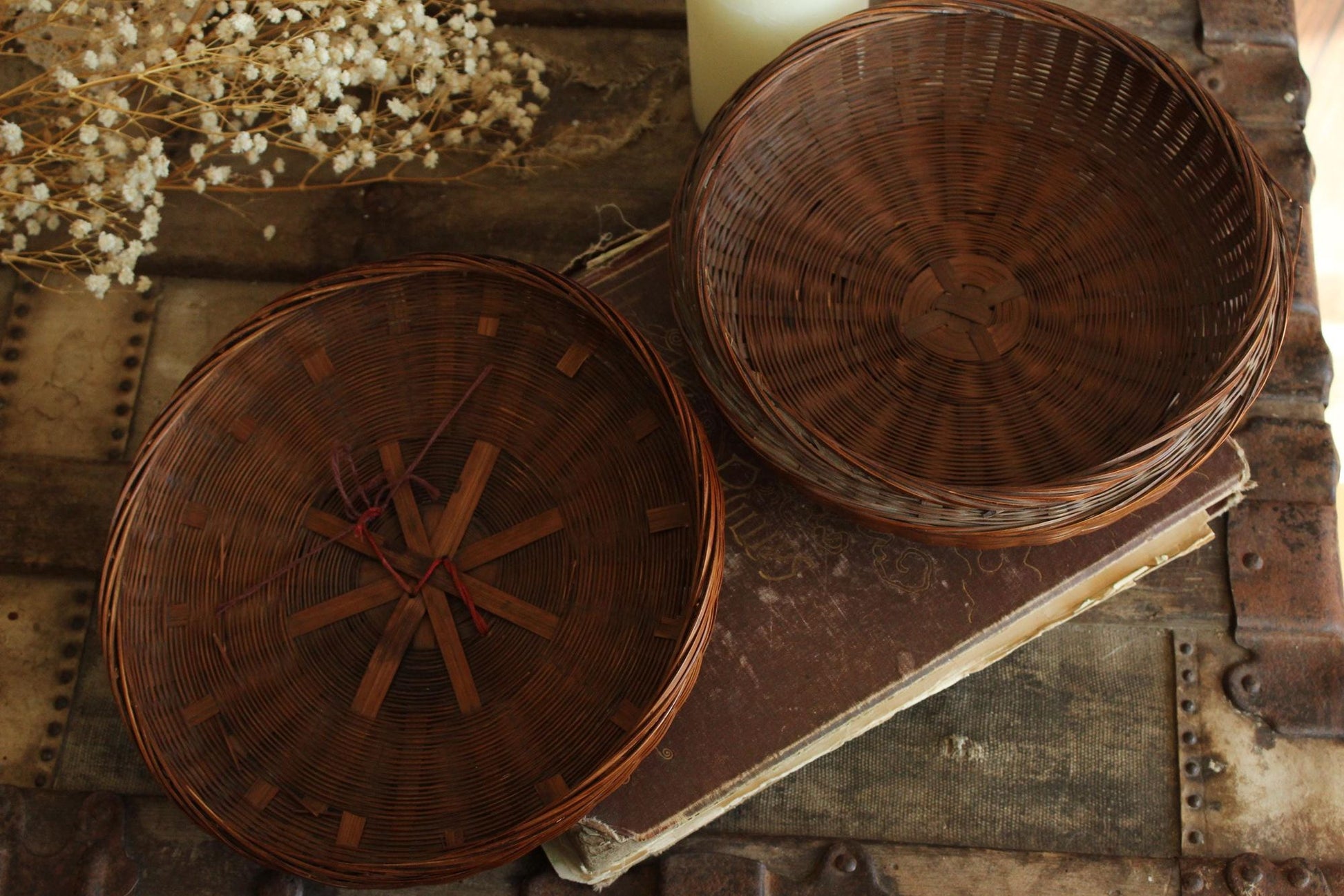 Vintage 1900s Chinese Woven Wicker Sewing Basket