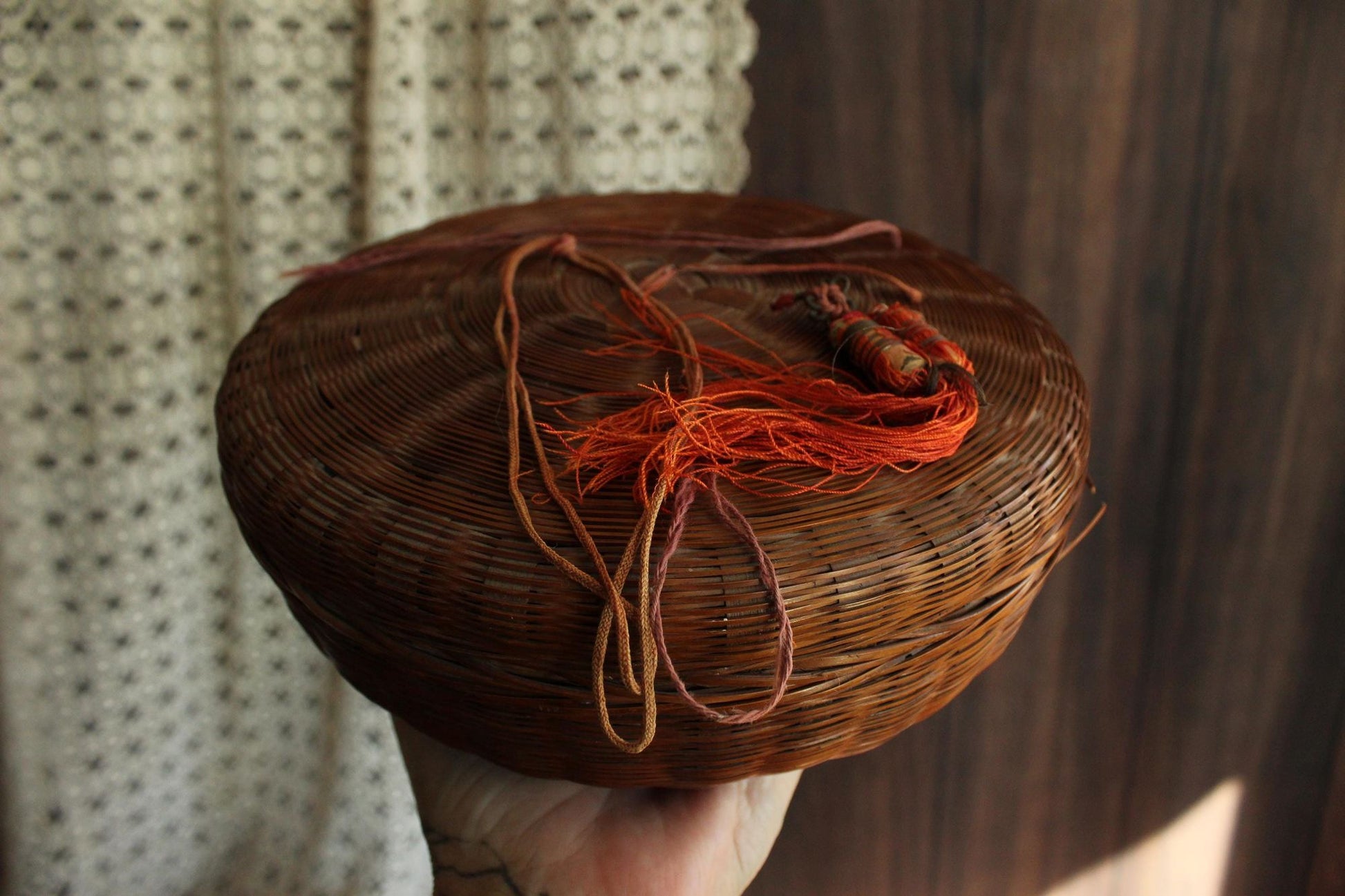 Vintage 1900s Chinese Woven Wicker Sewing Basket