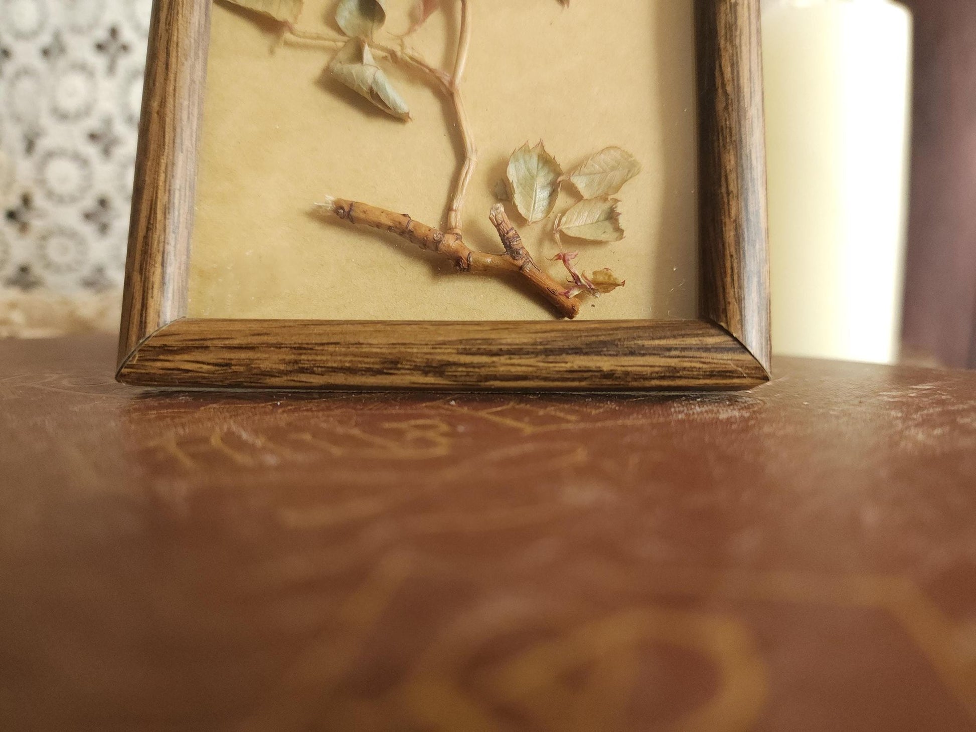 Pressed Dried Homegrown Roses in Vintage 1980s Wood Frame