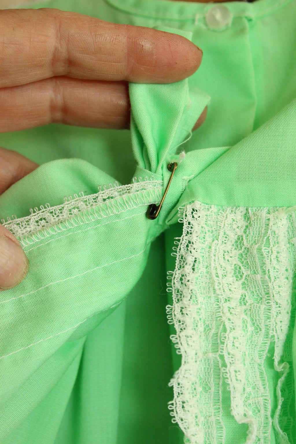 Vintage Green Baby Dress with Lace Trim