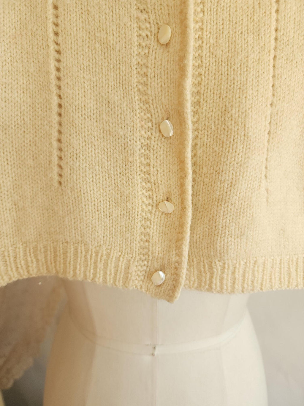 Vintage 1950s Ivory Wool Eyelet Knit Baby Cardigan Sweater