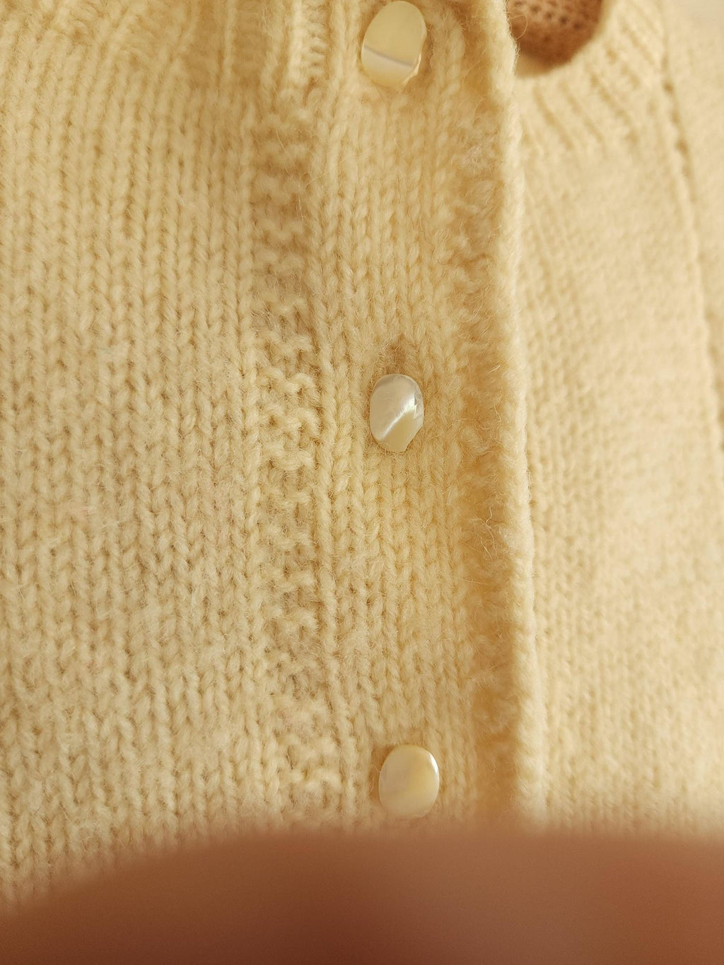 Vintage 1950s Ivory Wool Eyelet Knit Baby Cardigan Sweater