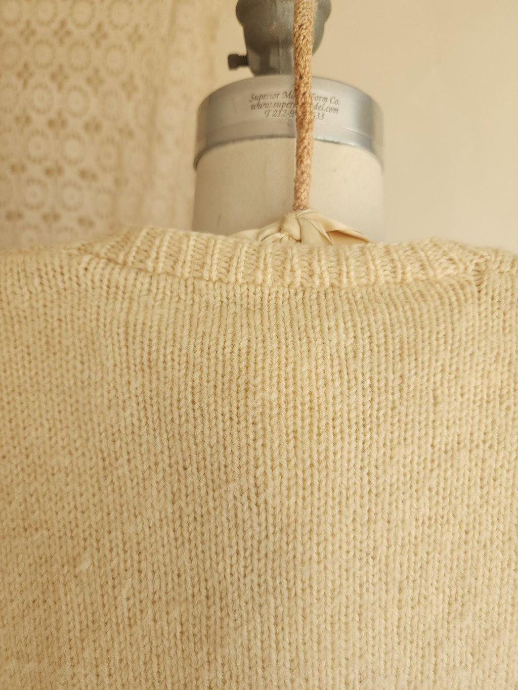 Vintage 1950s Ivory Wool Eyelet Knit Baby Cardigan Sweater