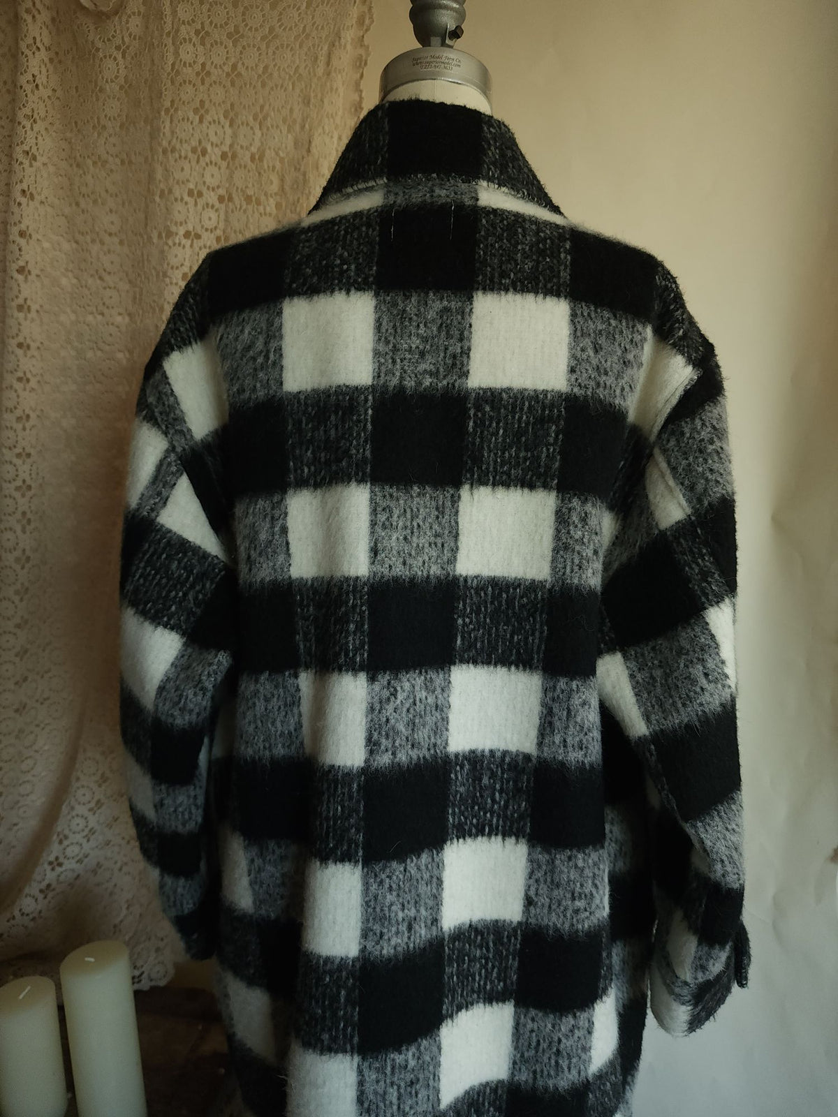 H&M Womens Coat, Black and White Buffalo Plaid Shacket with Pockets, Size M
