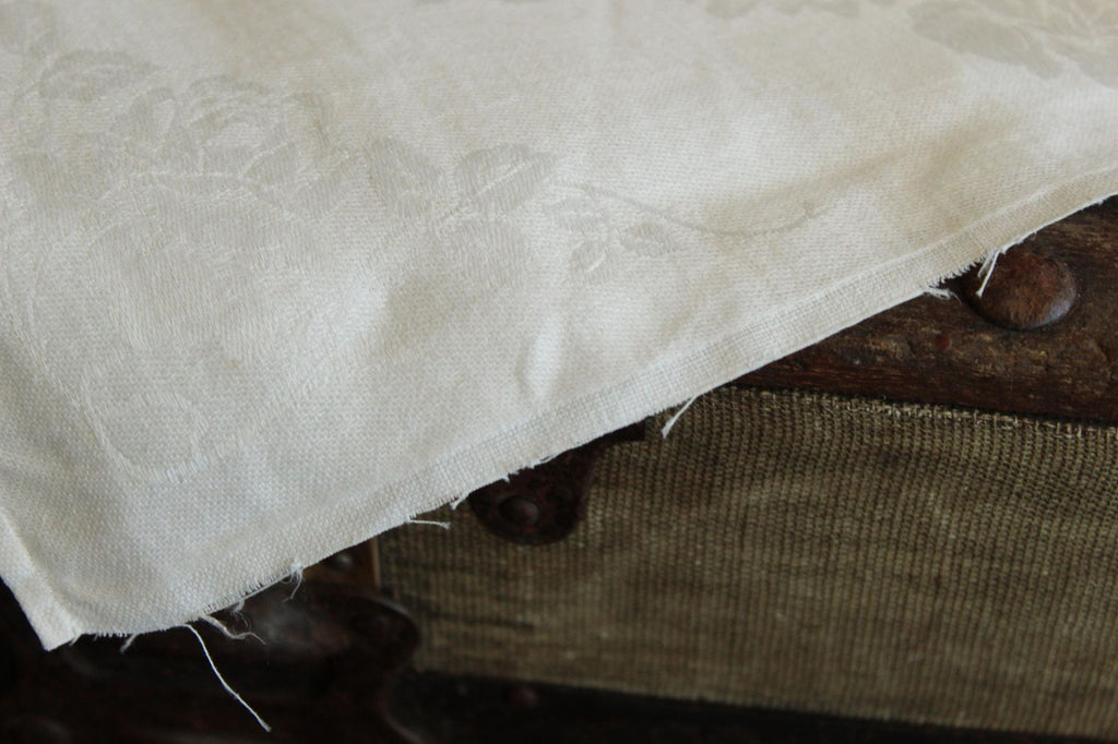Vintage 1930s Napkin in White Flax Linen Damask Monogrammed with Embroidered C