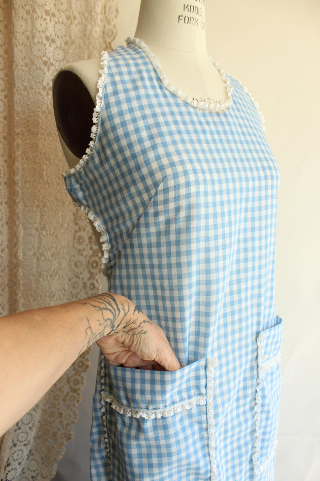 Vintage 1970s Blue Gingham Prairie Maxidress
