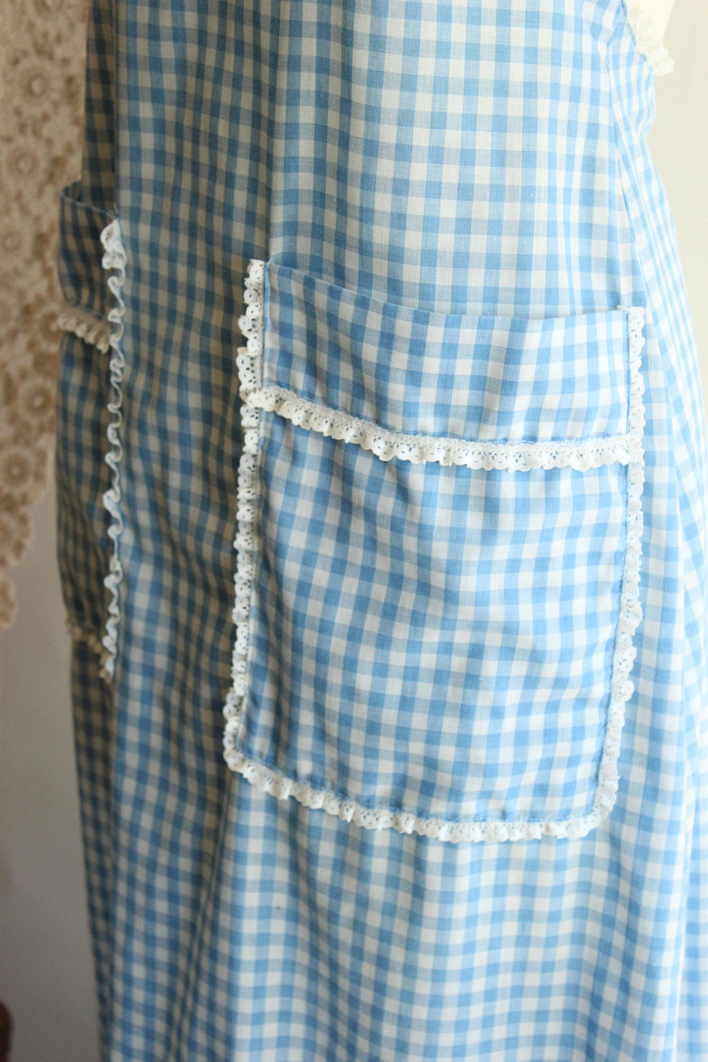 Vintage 1970s Blue Gingham Prairie Maxidress