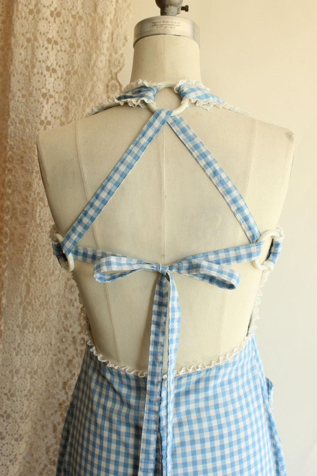 Vintage 1970s Blue Gingham Prairie Maxidress