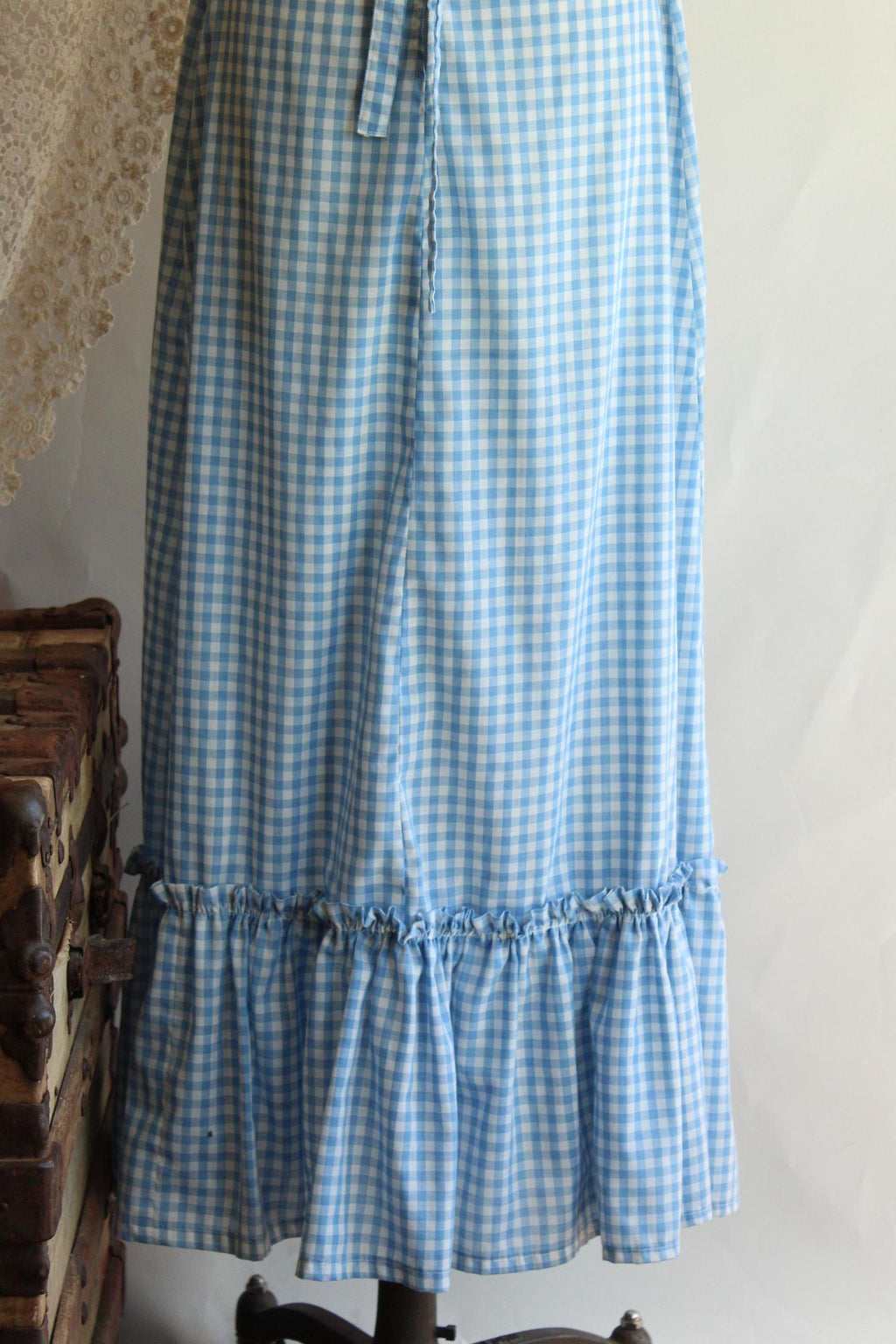 Vintage 1970s Blue Gingham Prairie Maxidress