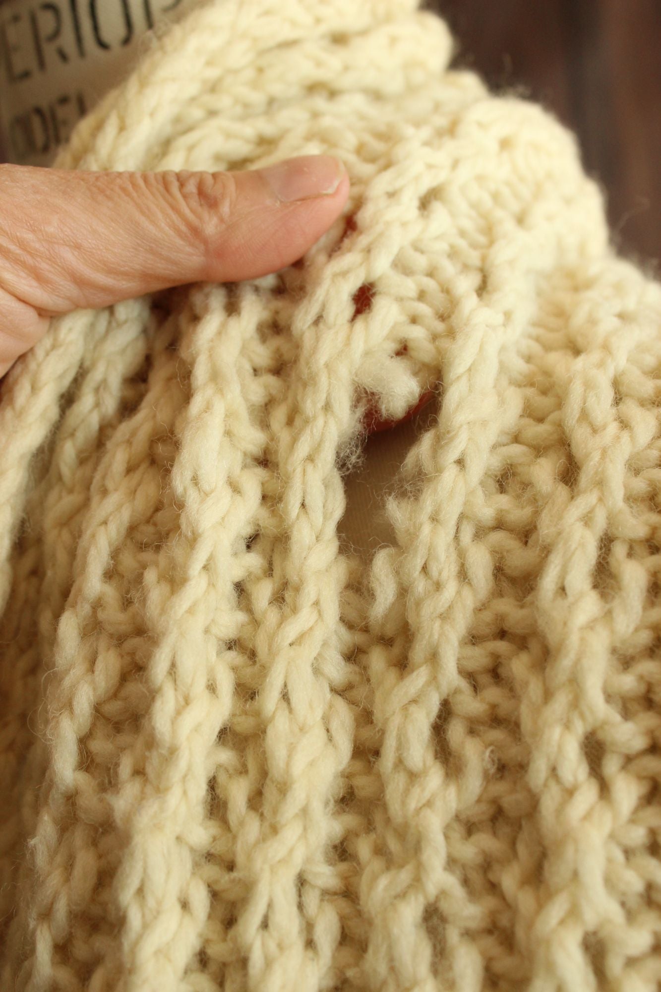 Vintage Ivory Color Fringed Rectangular Extra Large Scarf