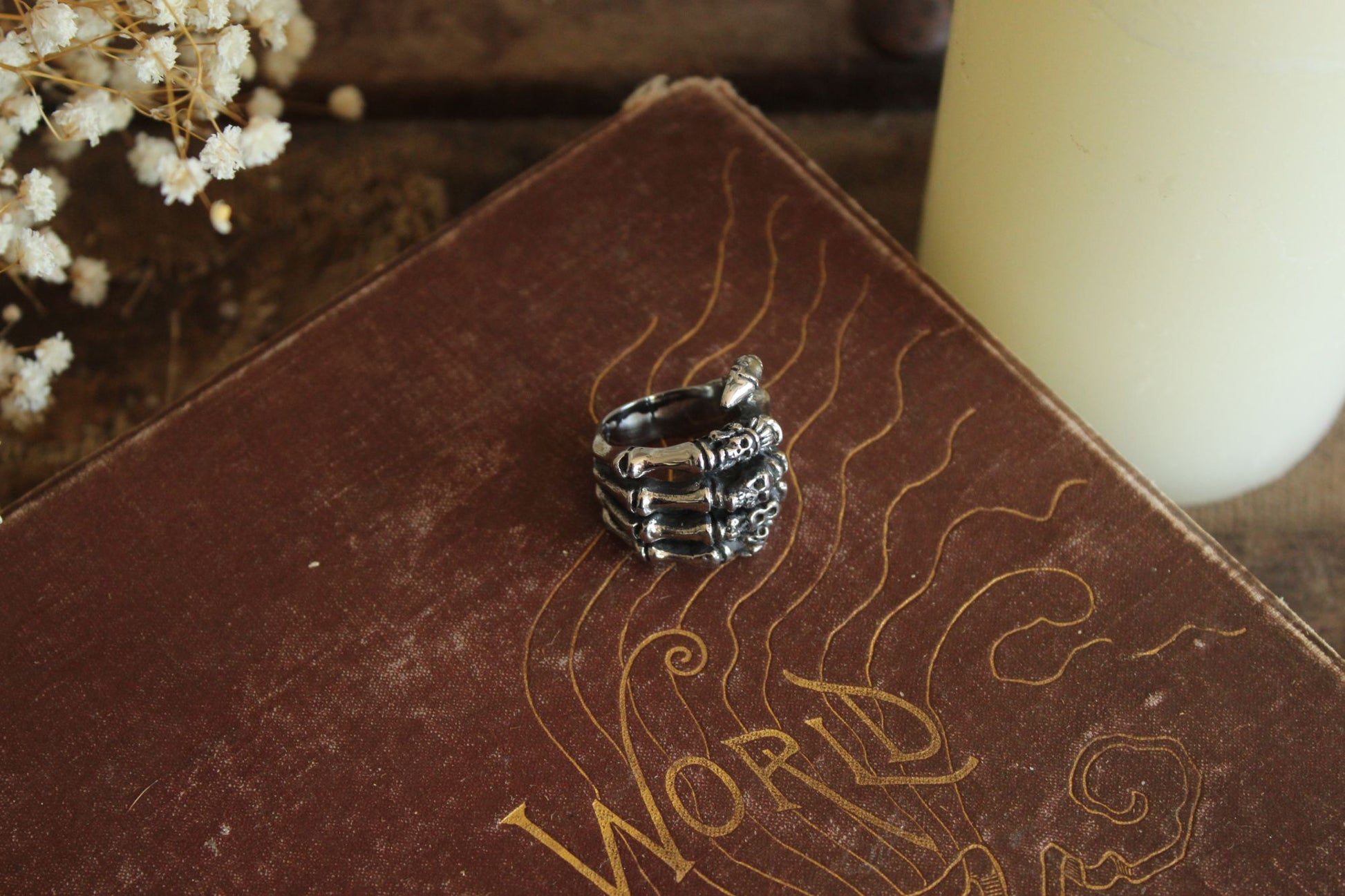 Gothic Statement Ring, Skeleton Hand and Fingers, Size approx 6.5-7