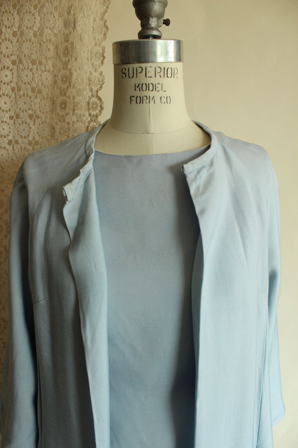 Vintage 1960s Emma Domb Pale Blue Dress with Matching Jacket and Bow Belt