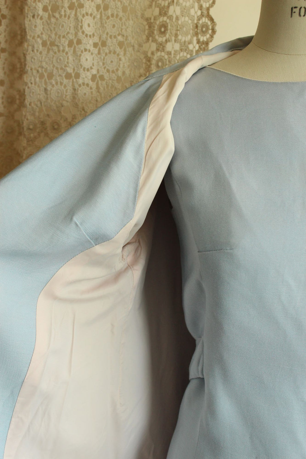 Vintage 1960s Emma Domb Pale Blue Dress with Matching Jacket and Bow Belt