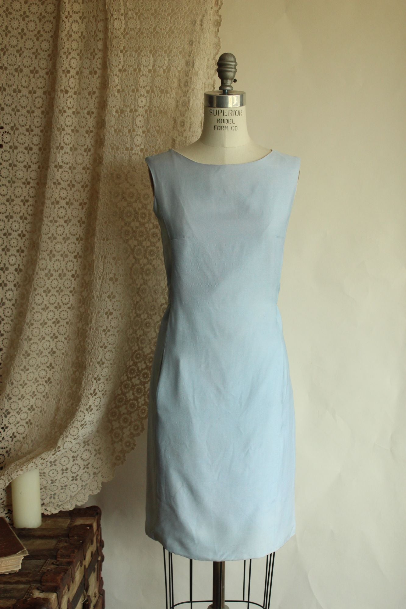 Vintage 1960s Emma Domb Pale Blue Dress with Matching Jacket and Bow Belt