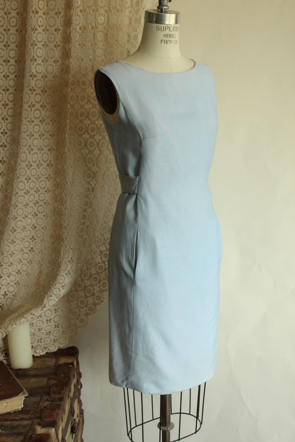Vintage 1960s Emma Domb Pale Blue Dress with Matching Jacket and Bow Belt