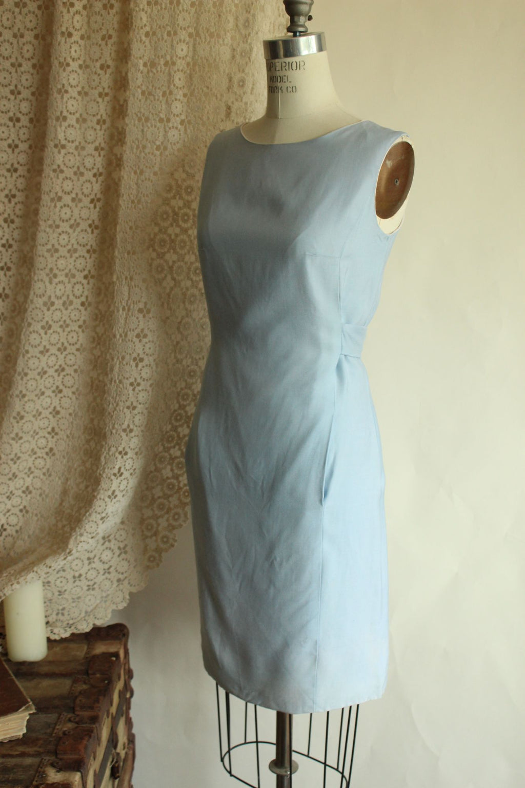 Vintage 1960s Emma Domb Pale Blue Dress with Matching Jacket and Bow Belt