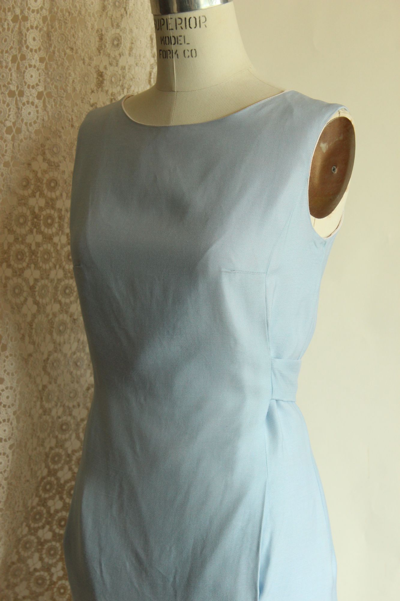 Vintage 1960s Emma Domb Pale Blue Dress with Matching Jacket and Bow Belt