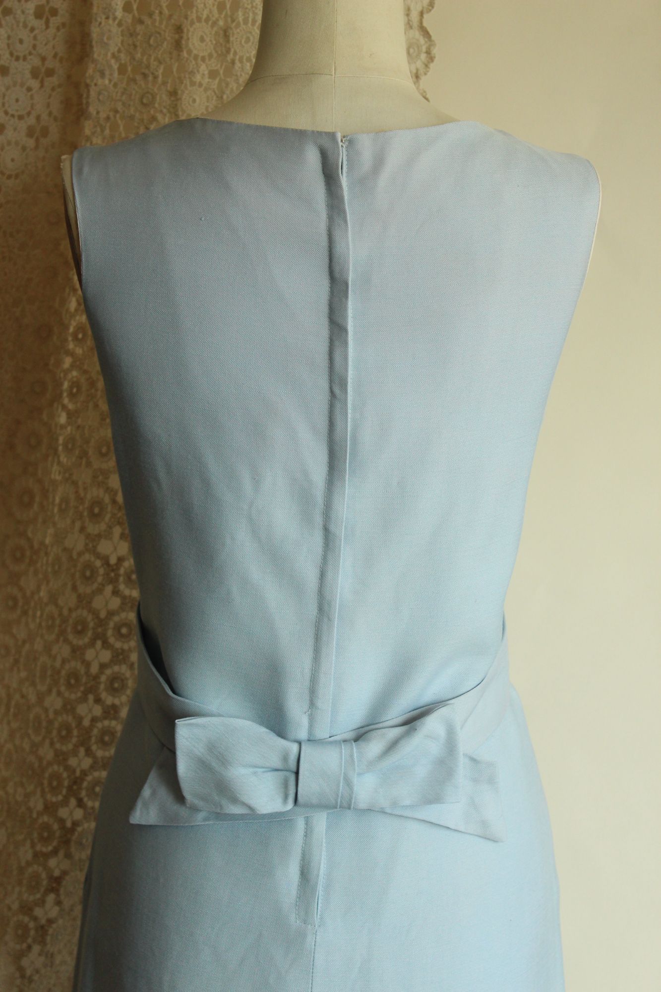 Vintage 1960s Emma Domb Pale Blue Dress with Matching Jacket and Bow Belt