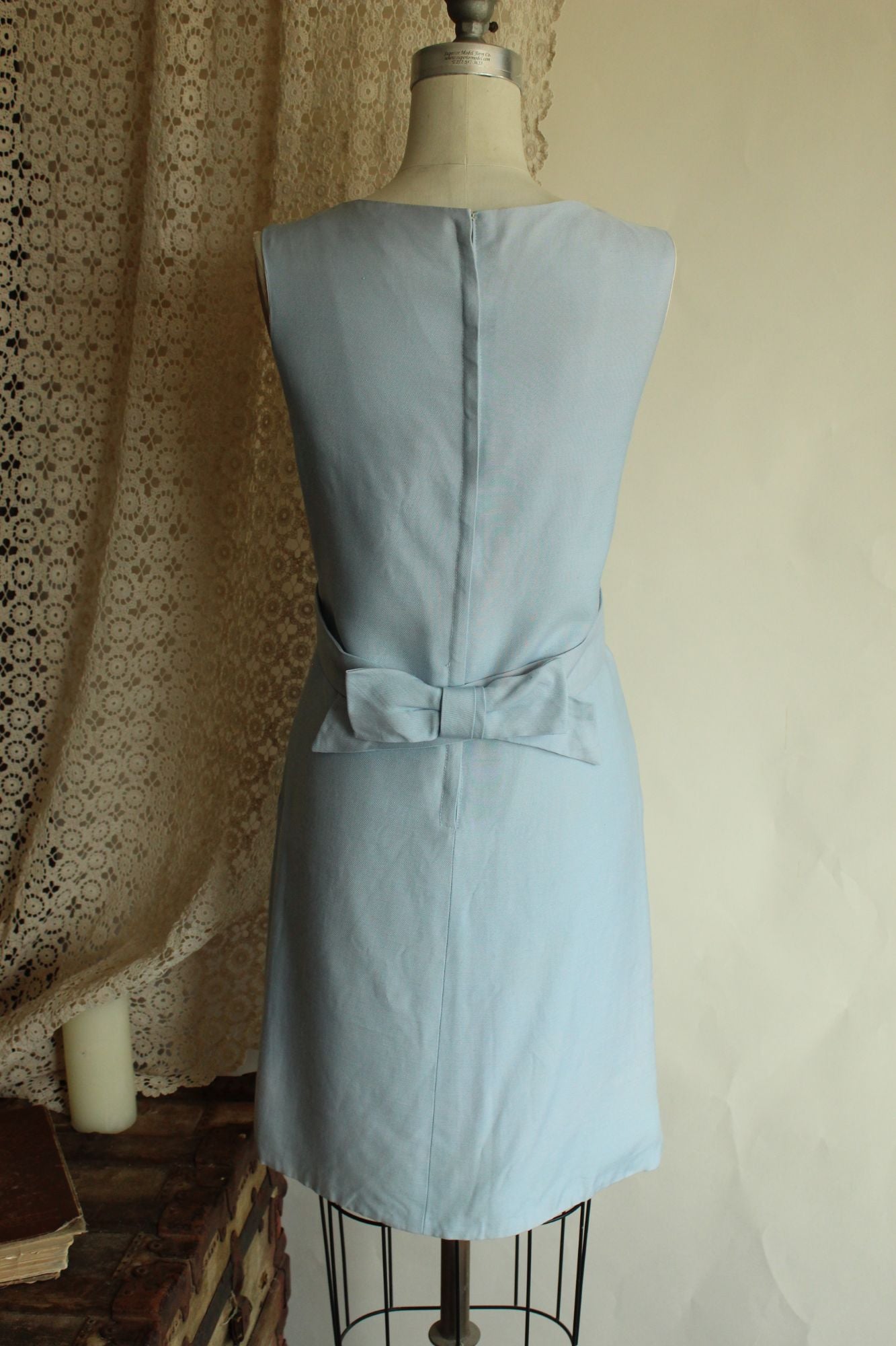 Vintage 1960s Emma Domb Pale Blue Dress with Matching Jacket and Bow Belt