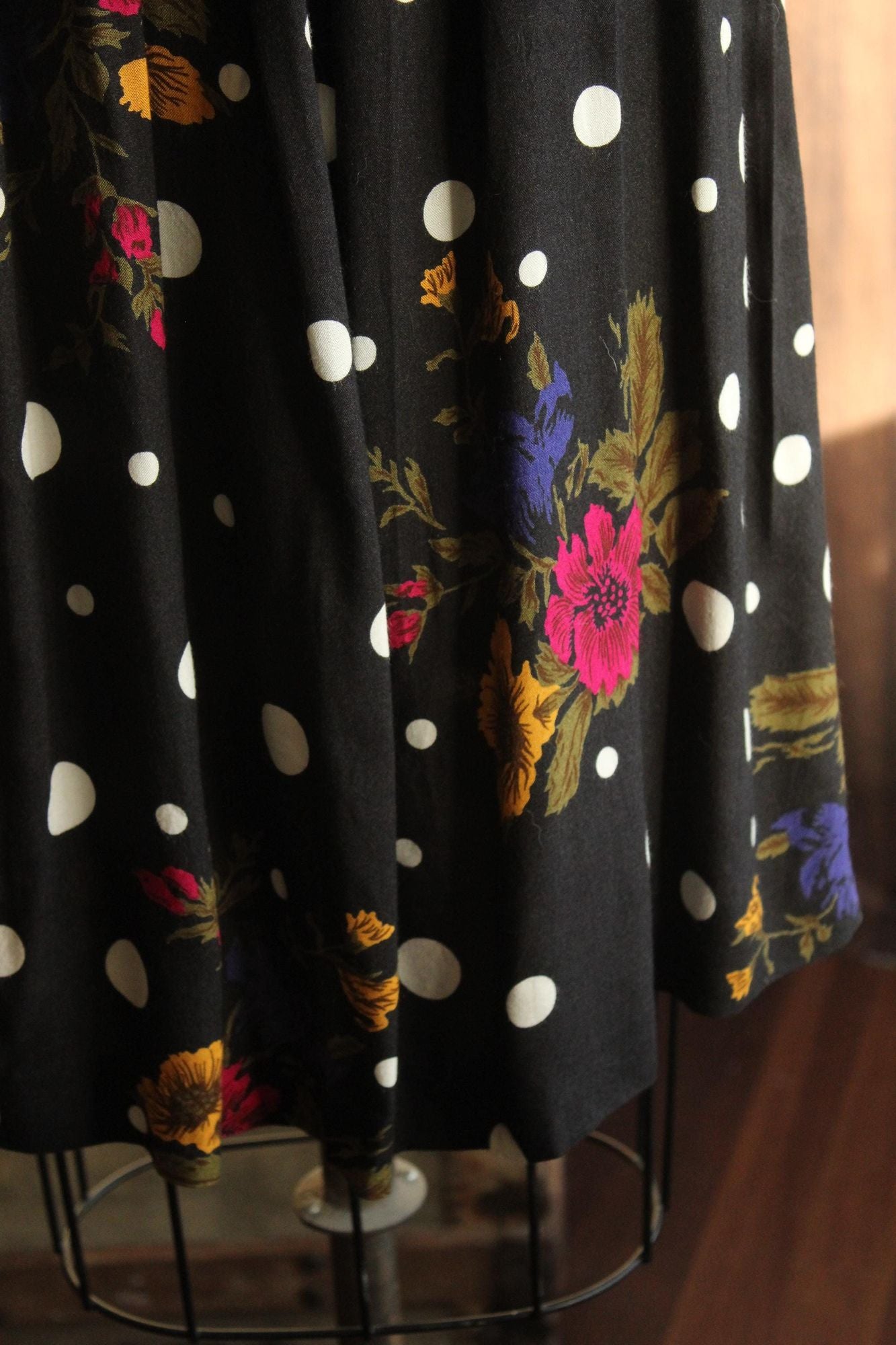 Vintage 1980s 1990s  Norton McNaughton Petites Polka Dot and Floral Skirt