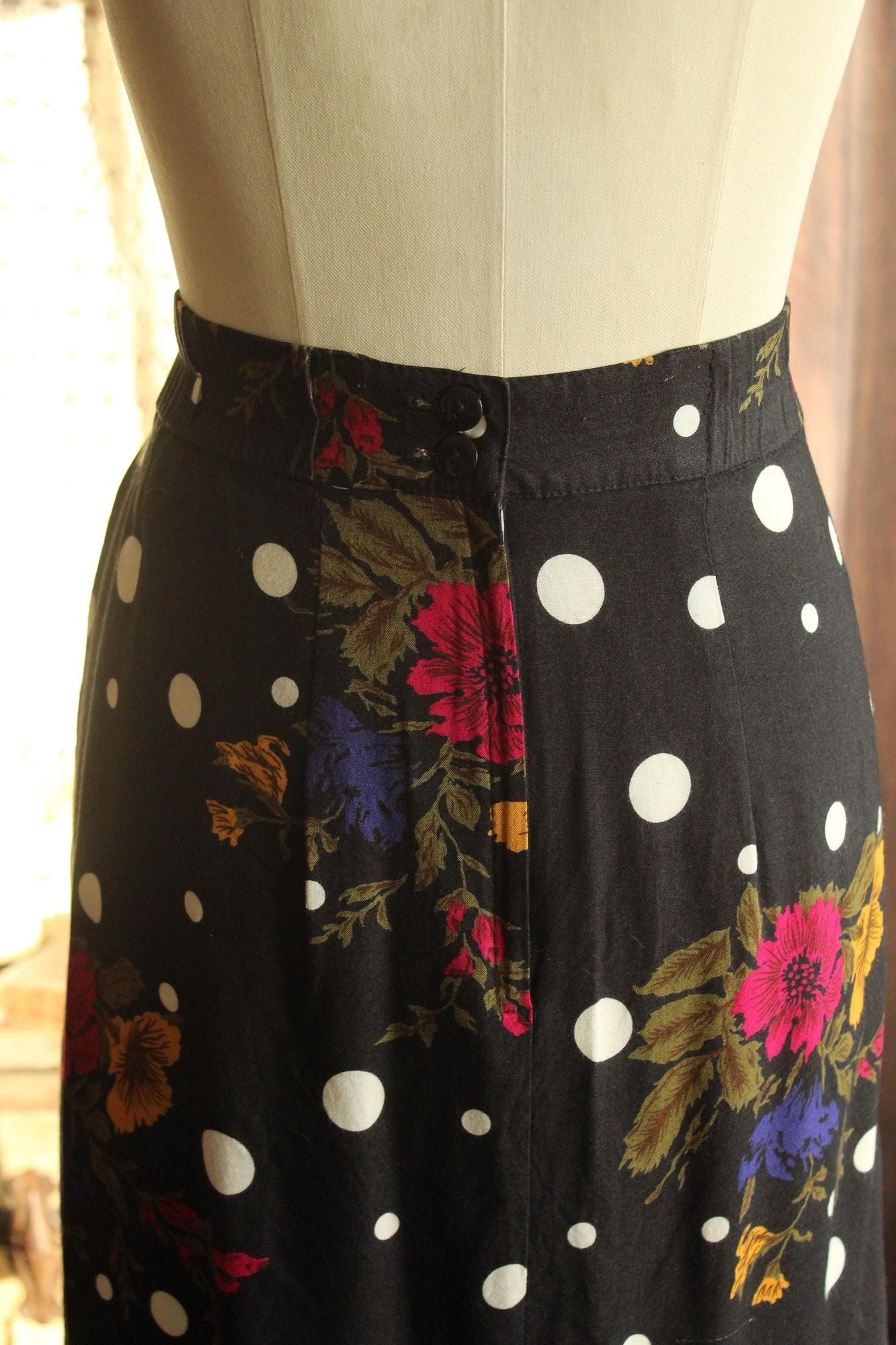 Vintage 1980s 1990s  Norton McNaughton Petites Polka Dot and Floral Skirt