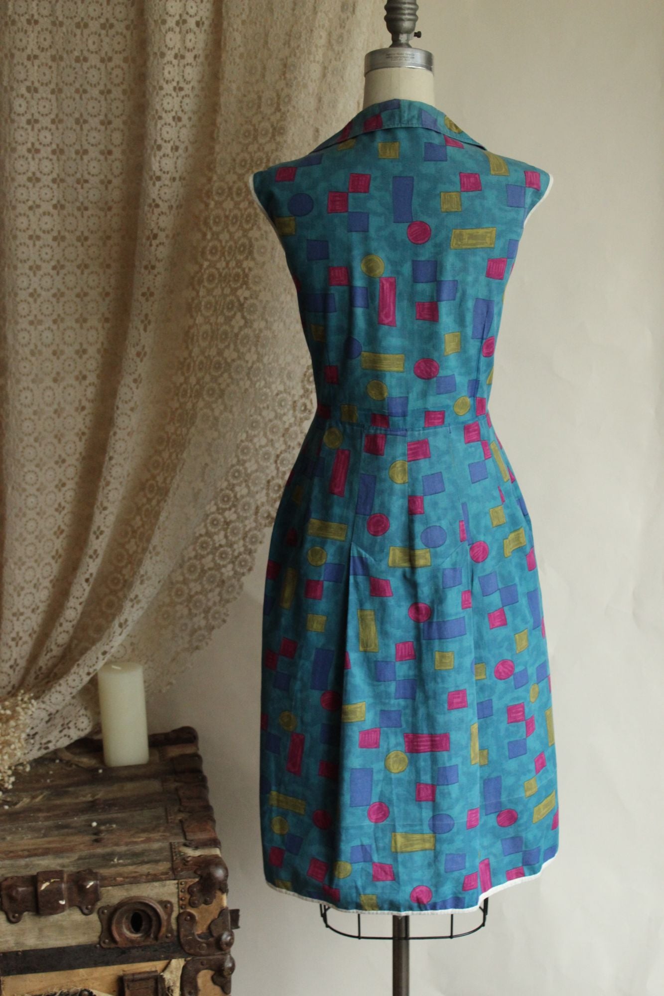 Vintage 1960s Blue Cotton Dress, Volup Size