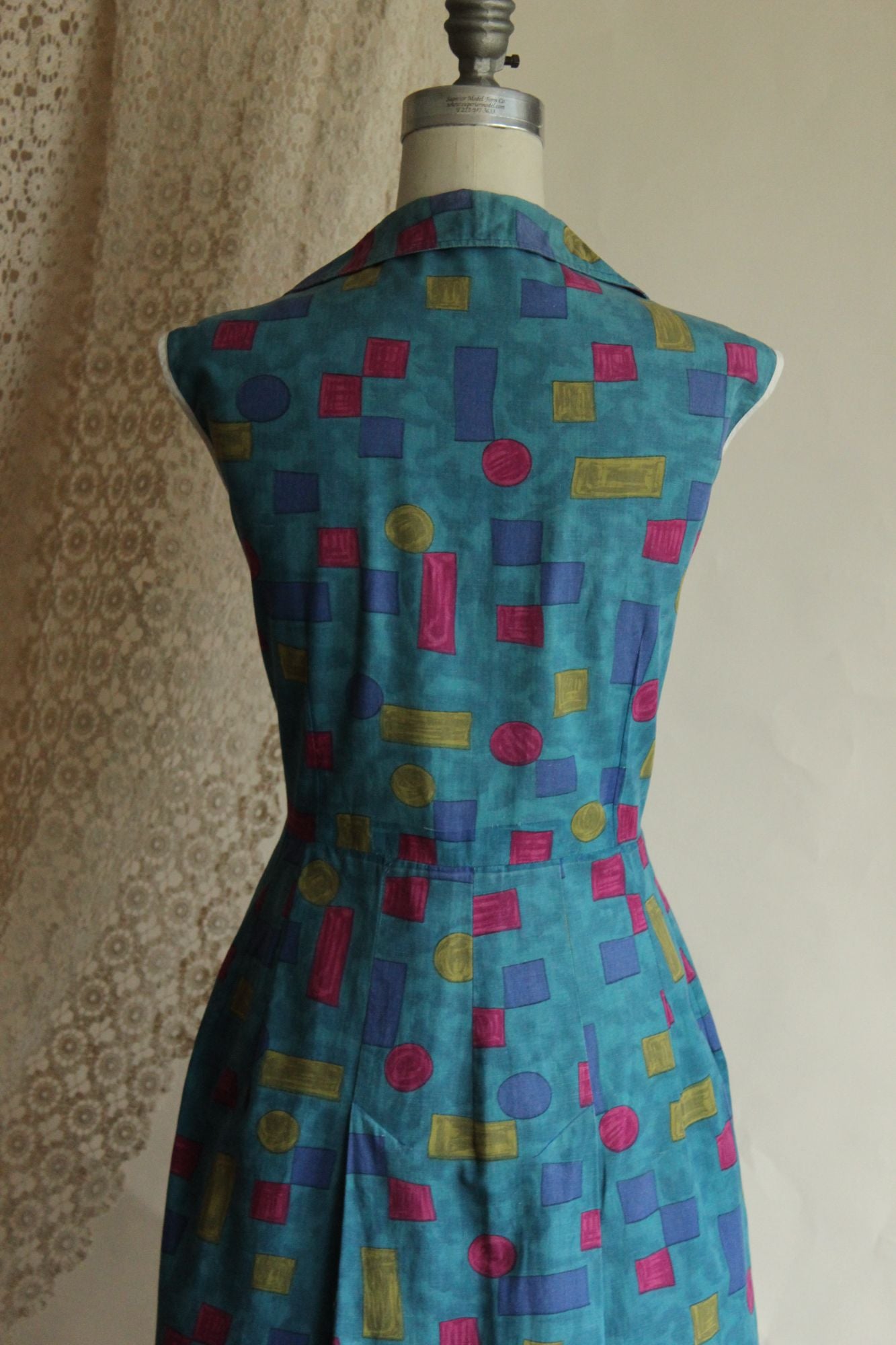 Vintage 1960s Blue Cotton Dress, Volup Size