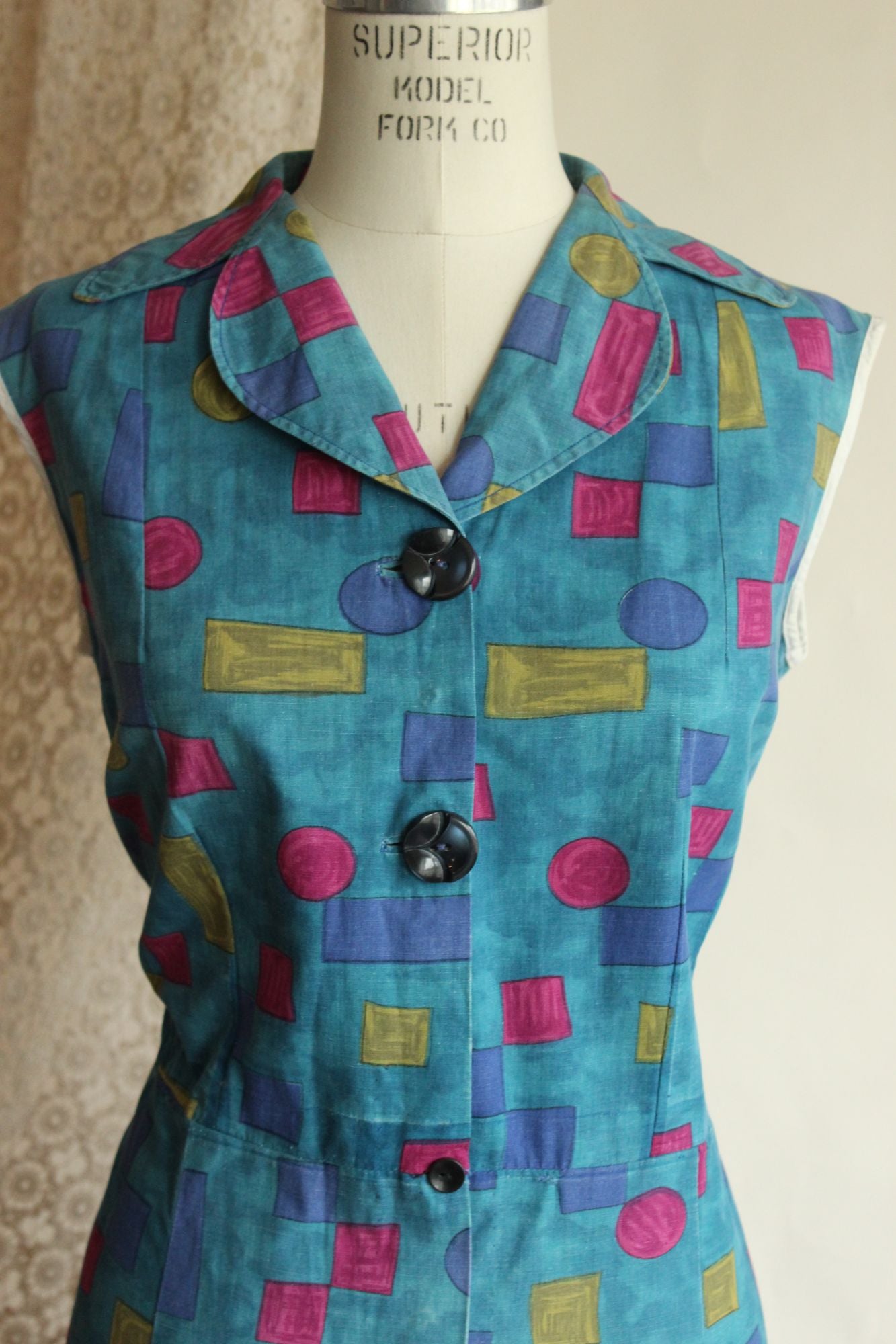 Vintage 1960s Blue Cotton Dress, Volup Size