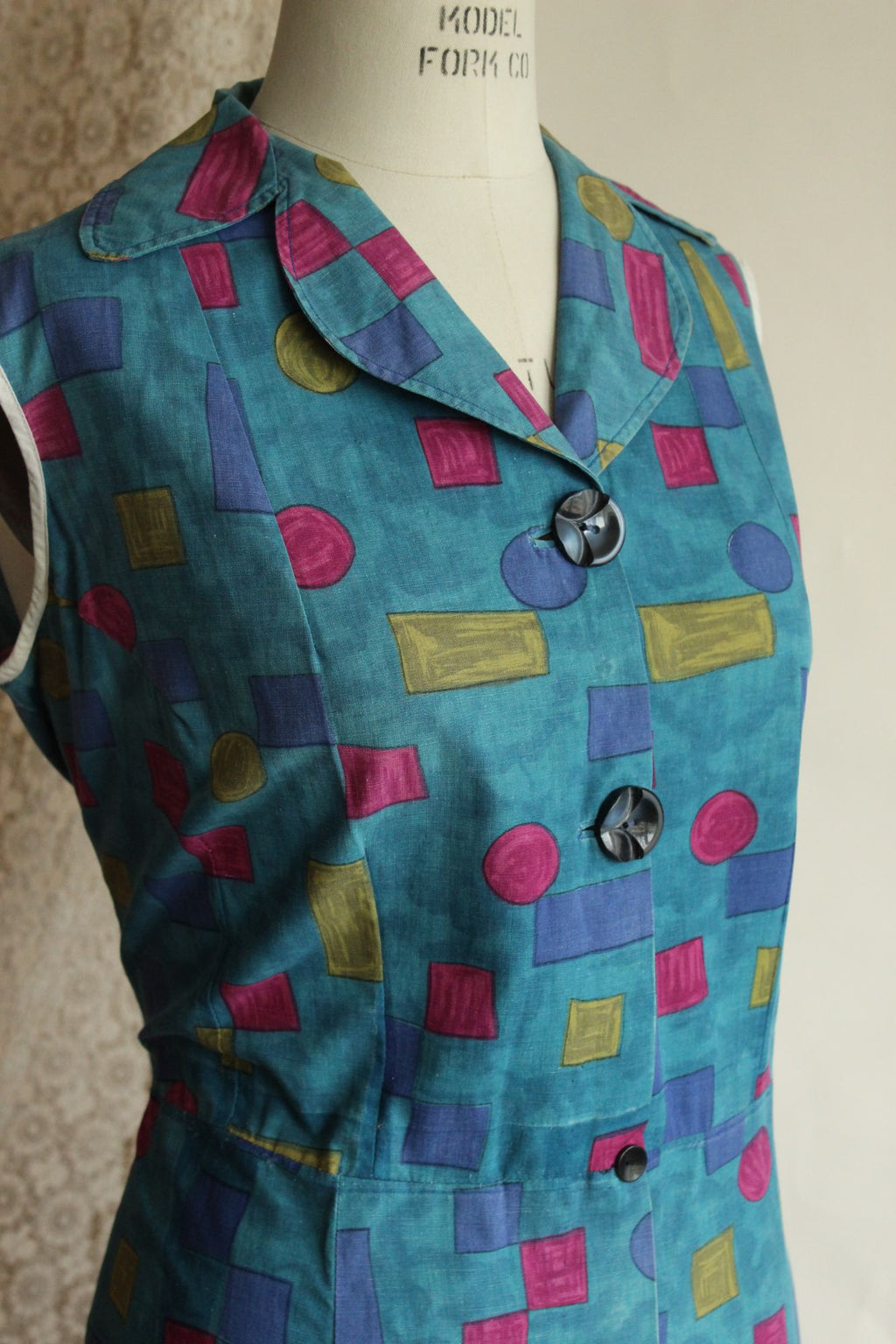 Vintage 1960s Blue Cotton Dress, Volup Size