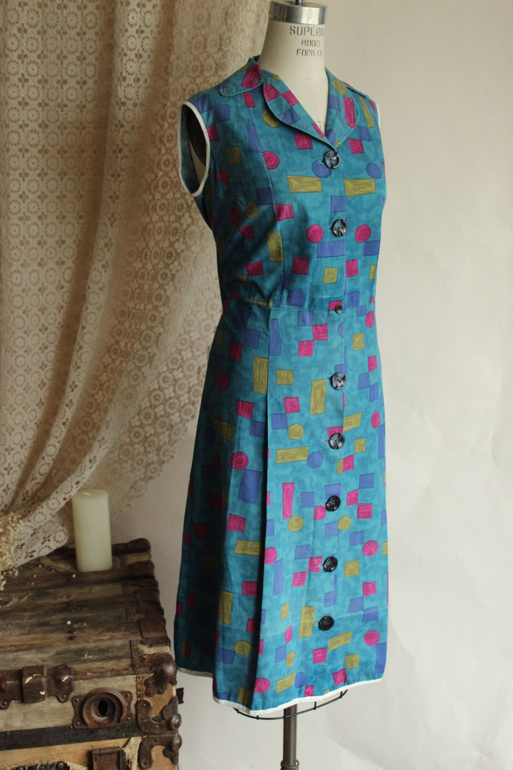 Vintage 1960s Blue Cotton Dress, Volup Size