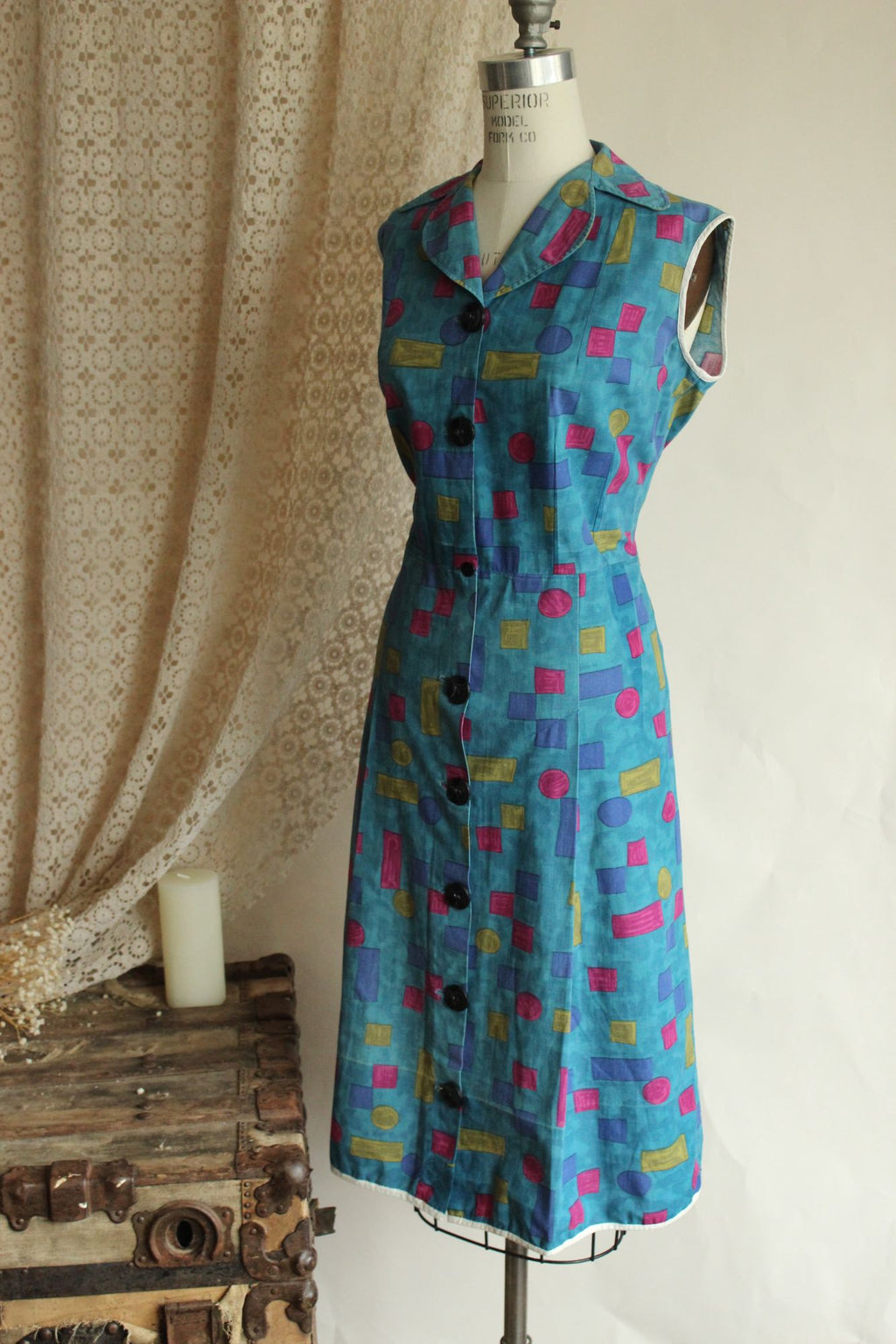 Vintage 1960s Blue Cotton Dress, Volup Size
