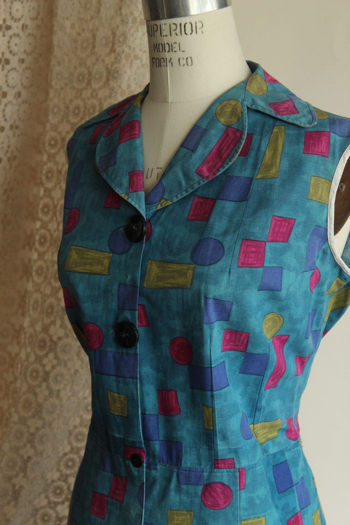 Vintage 1960s Blue Cotton Dress, Volup Size
