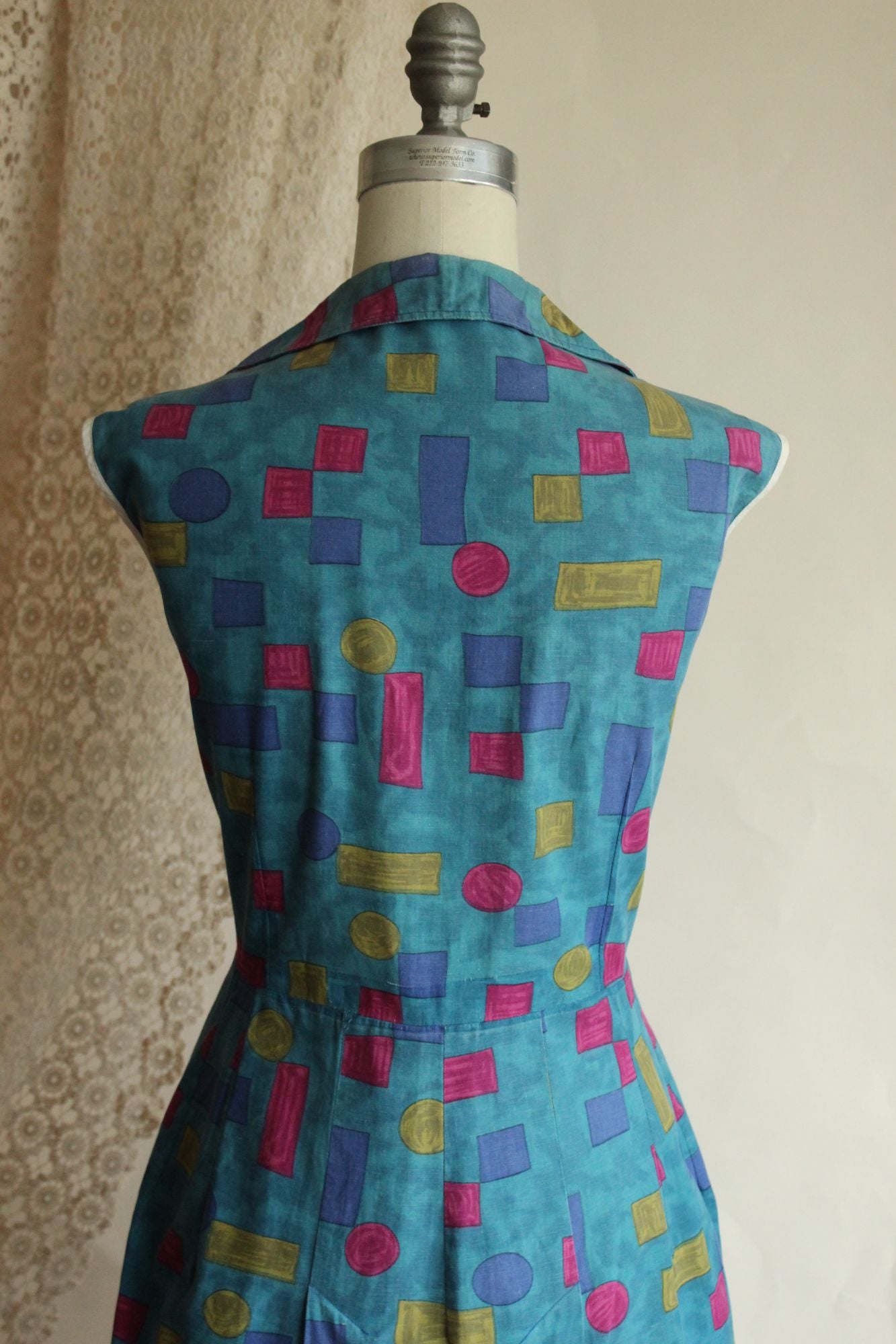 Vintage 1960s Blue Cotton Dress, Volup Size