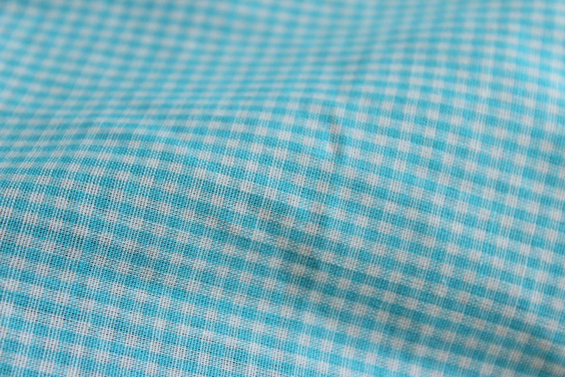Vintage 1970s 1980s Blue Gingham Print Fabric, 60" x 45", Robins Egg