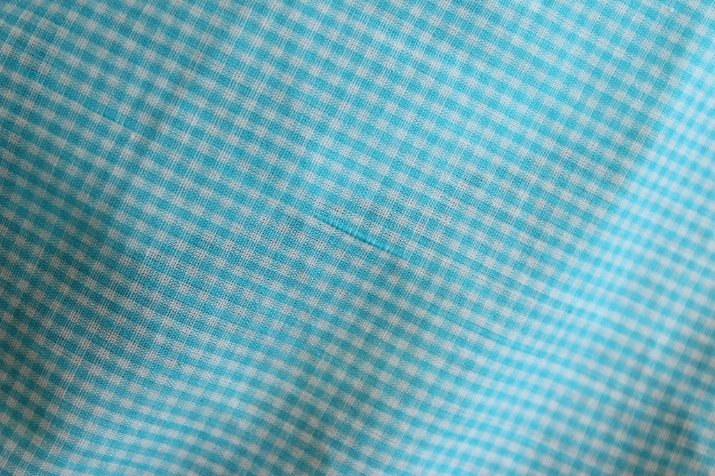 Vintage 1970s 1980s Blue Gingham Print Fabric, 60" x 45", Robins Egg