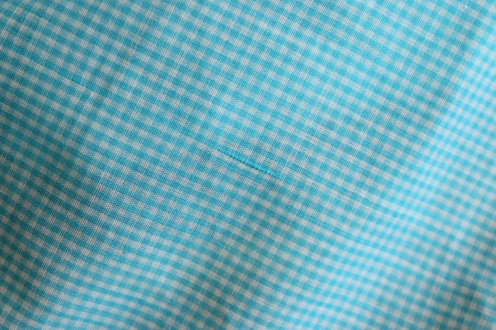 Vintage 1970s 1980s Blue Gingham Print Fabric, 60" x 45", Robins Egg