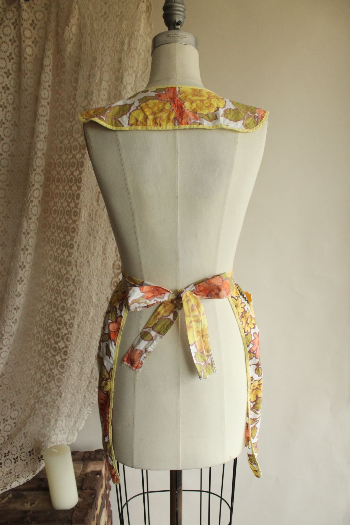 Vintage 1960s Orange and Yellow Floral Apron