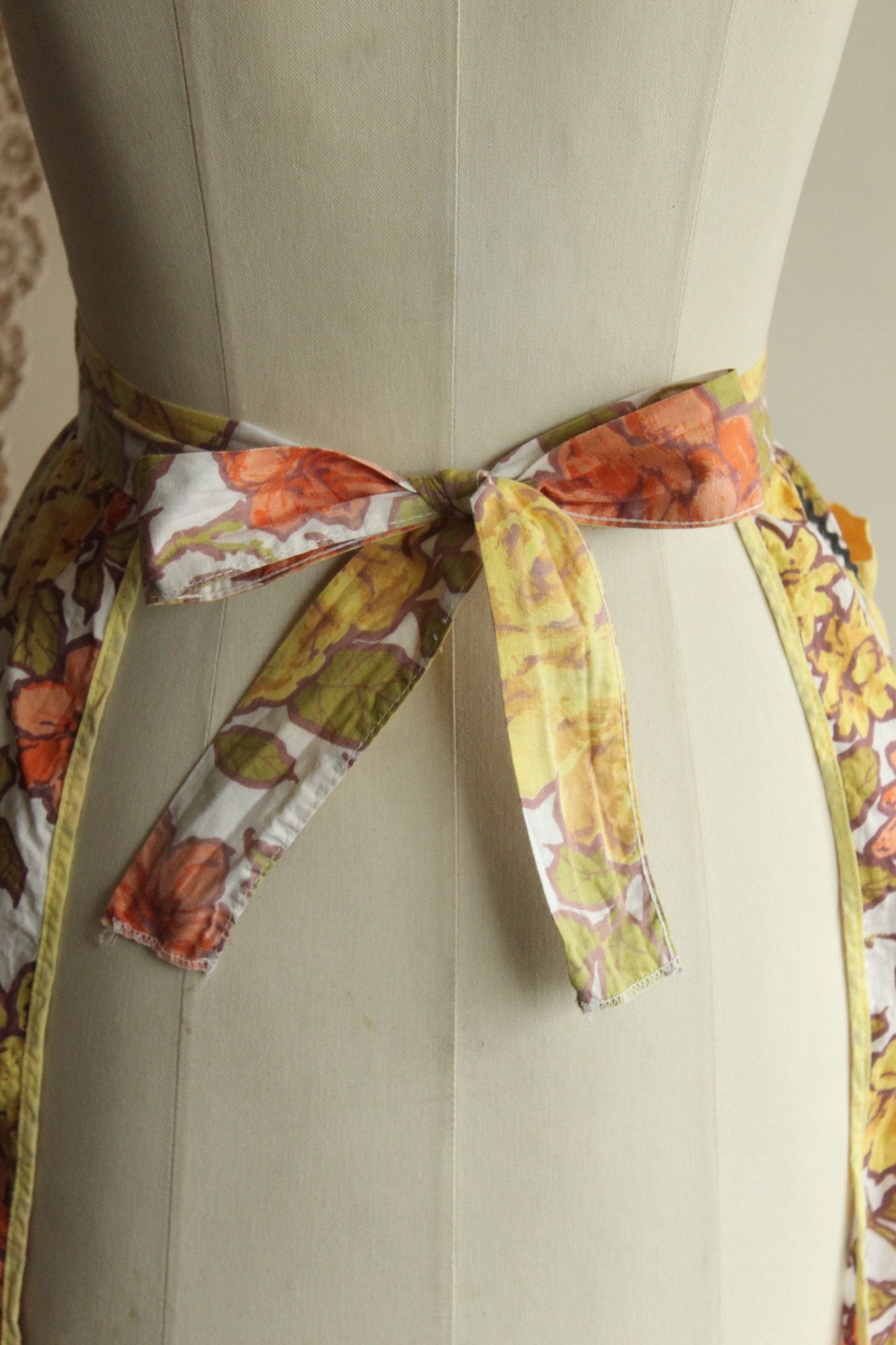 Vintage 1960s Orange and Yellow Floral Apron