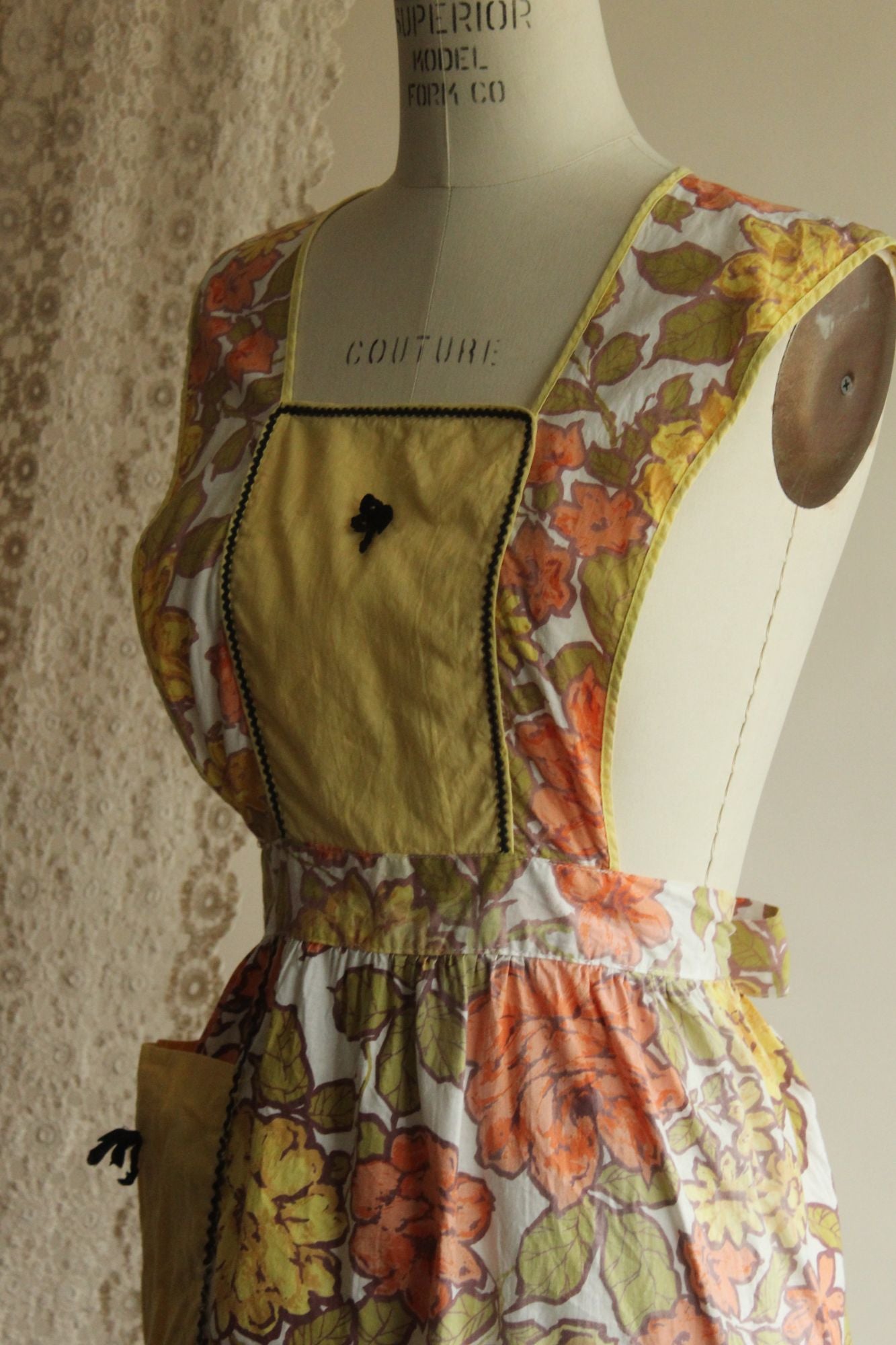 Vintage 1960s Orange and Yellow Floral Apron