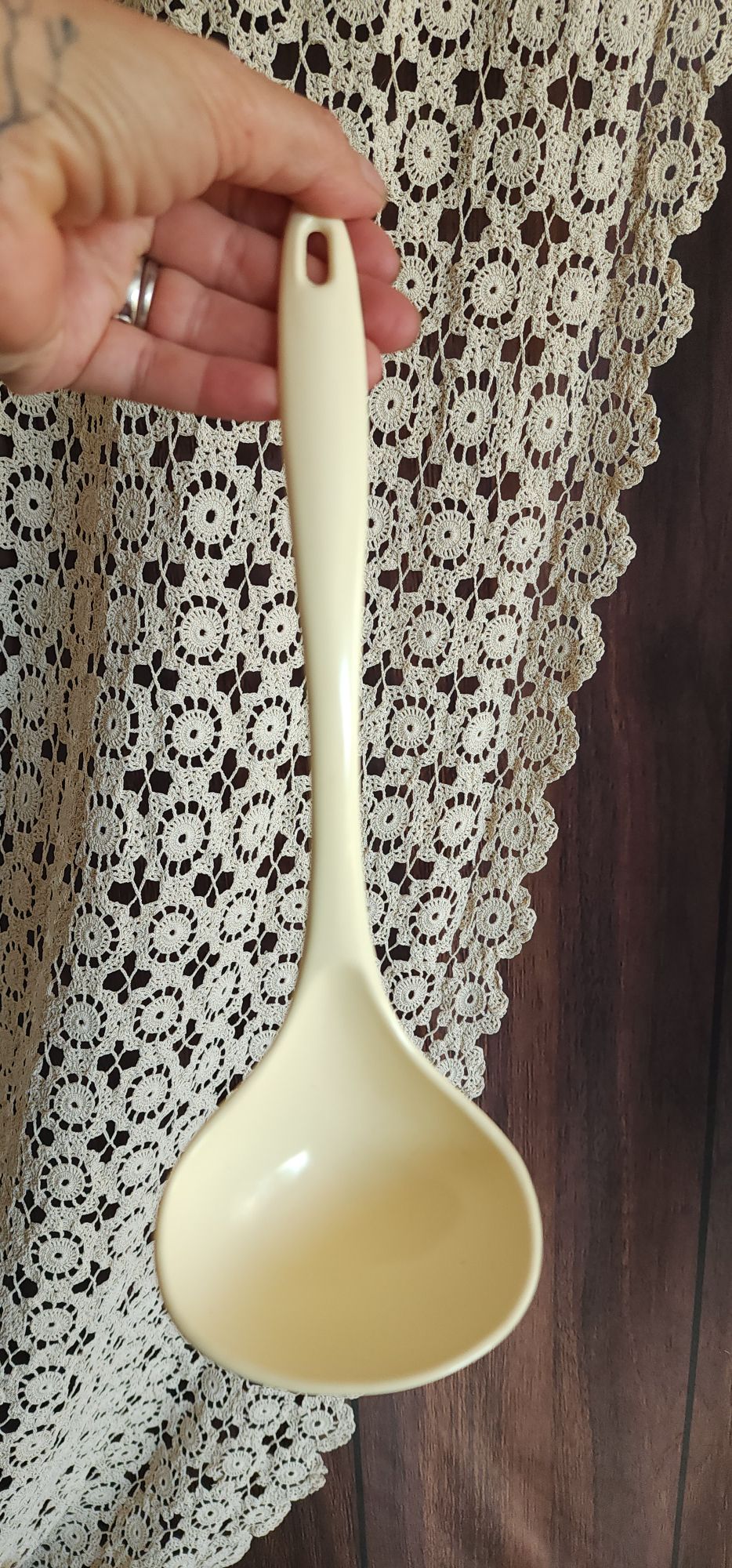 Vintage 1970s Large Cream Melamine Ware Ladle Serving Spoon