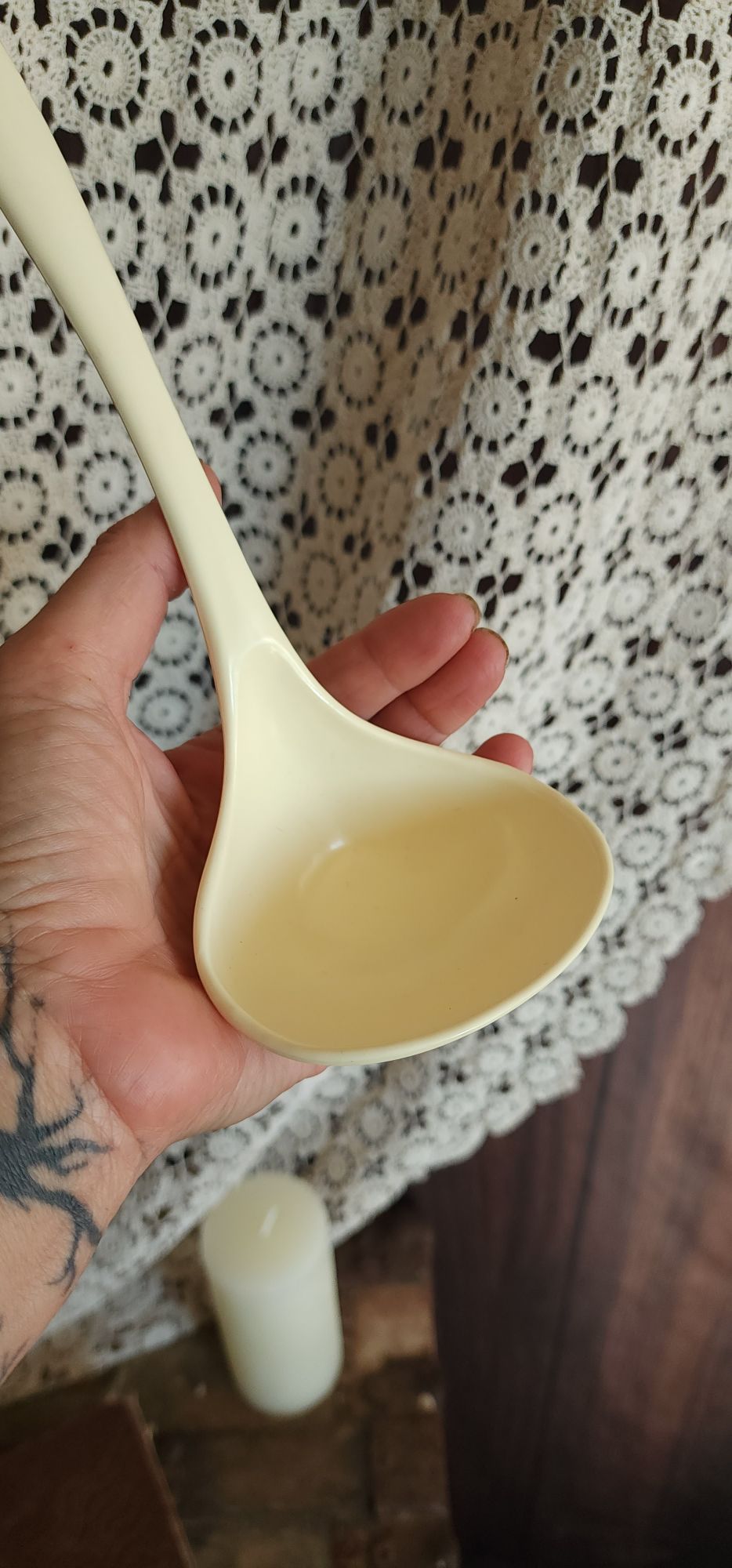 Vintage 1970s Large Cream Melamine Ware Ladle Serving Spoon