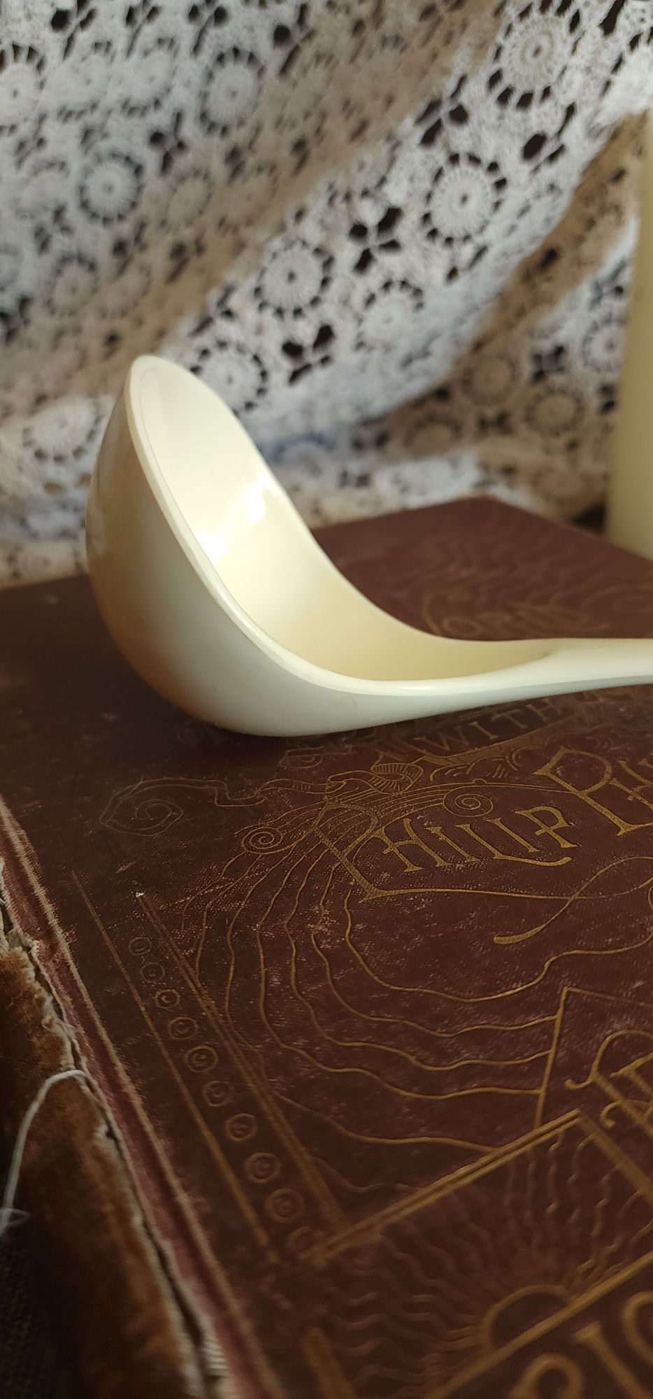 Vintage 1970s Large Cream Melamine Ware Ladle Serving Spoon