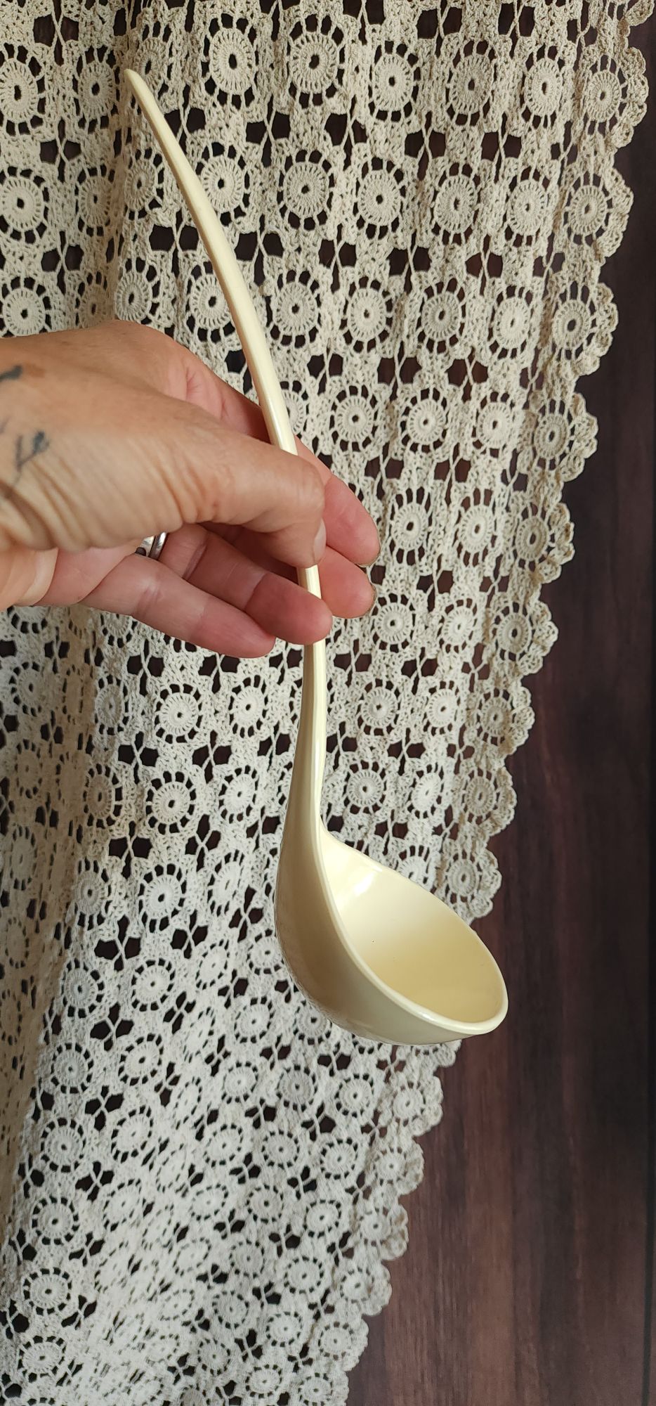 Vintage 1970s Large Cream Melamine Ware Ladle Serving Spoon
