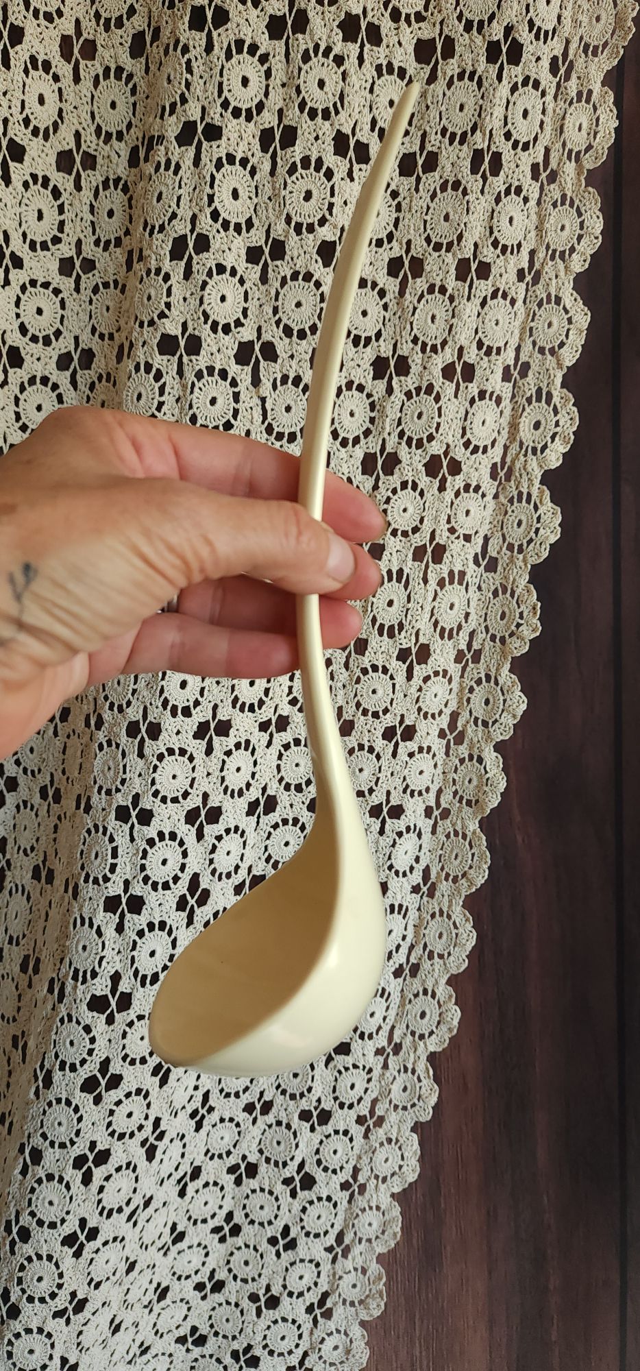 Vintage 1970s Large Cream Melamine Ware Ladle Serving Spoon