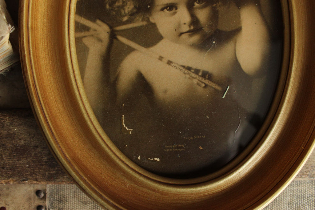 Vintage 1900s Framed Print, Cupid Awake, MB Parkinson, Pictorialism Photograph