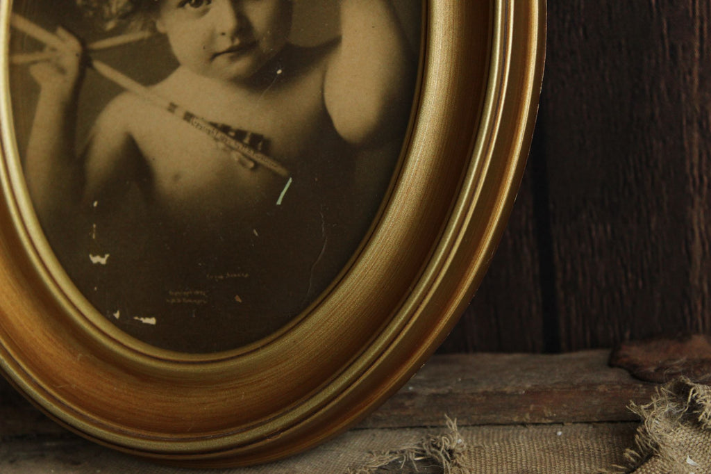 Vintage 1900s Framed Print, Cupid Awake, MB Parkinson, Pictorialism Photograph