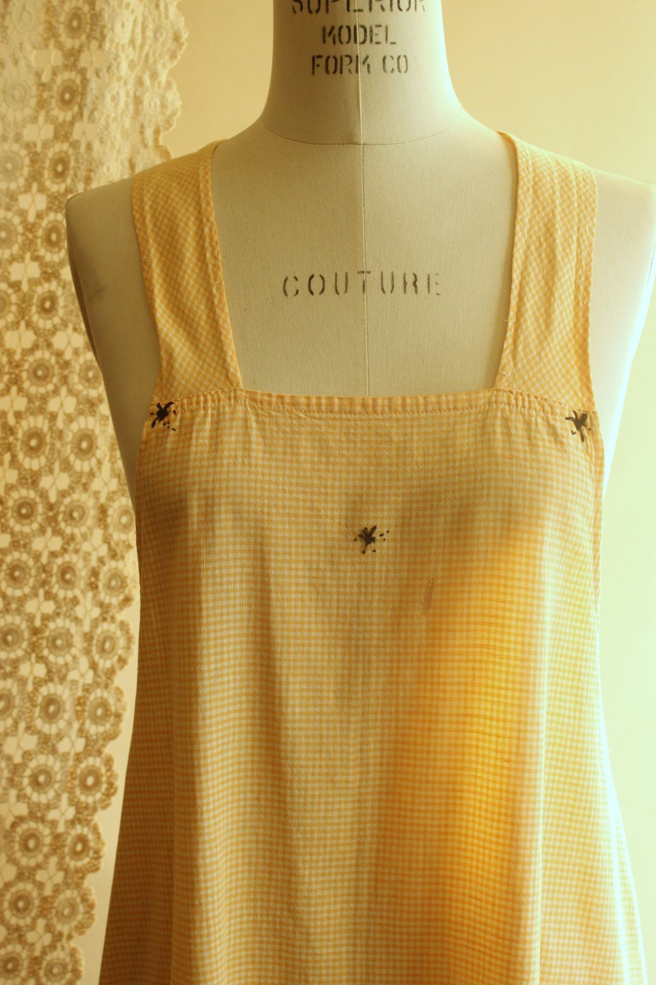 Vintage 1960s Orange Gingham Pinafore Apron With Pocket